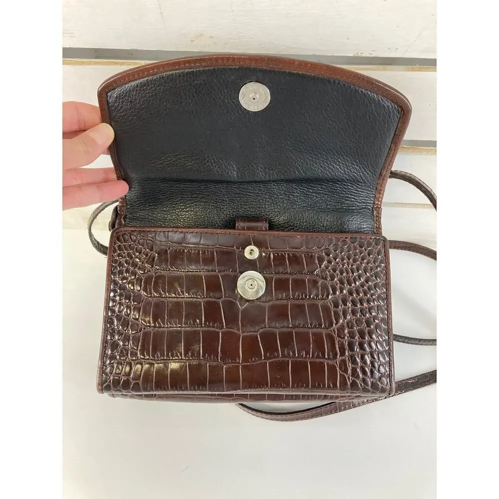 BRIGHTON SMALL BROWN ANIMAL PRINT CROSSBODY BAG WITH POCKETS